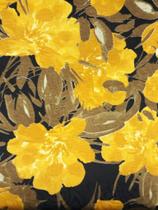 Tecido Jacquard Estampado Floral Amarelo Com Fundo Preto