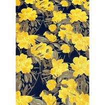 Tecido Jacquard Estampado Floral Amarelo e Preto - 1,40m de Largura