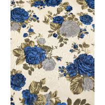 Tecido Jacquard Estampado Floral Azul e Verde - 1,40m de Largura