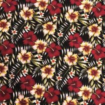 Tecido Jacquard Estampado Floral Vermelho com Preto - 1.40m de Largura