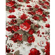 Tecido Jacquard Estampado Floral Vermelho e Marrom - 1,40m de Largura