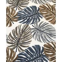 Tecido Jacquard Estampado Folhagem Costela Marrom e Azul - 1,40m de Largura