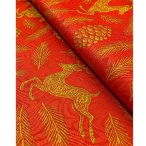 Tecido Jacquard Estampado Natalino Vermelho Rena - 1,40m de Largura