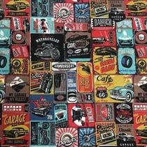 Tecido Jacquard Estampado Retrô Cars - 1.40m de Largura