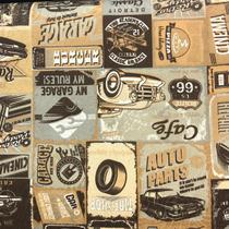 Tecido Jacquard Estampado Retrô Cars Bege - 1.40m de Largura