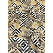 Tecido Jacquard Estampado Tropical Folhagem Bege Geométrico - 1,40m de Largura Tecido Jacquard Estampado Tropical Folhagem Bege Geométrico - 1,40m de Largura