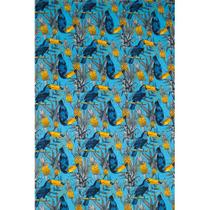 Tecido Jacquard Estampado Tucano Fundo Turquesa - 1,40m de Largura