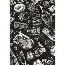 Tecido Jacquard Estampado Vintage Preto - 1,40m de Largura