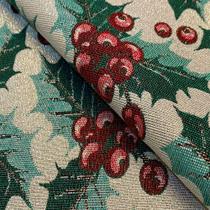 Tecido Jacquard Fio Lurex Natalino Cerejas - 2,80m de Largura