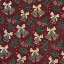 Tecido Jacquard Fio Lurex Natalino Sinos - 2,80m de Largura