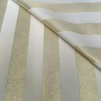 Tecido Jacquard Lurex Branco e Dourado Listrado - 2,80m de Largura
