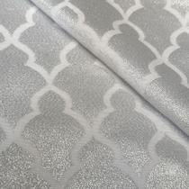 Tecido Jacquard Lurex Branco e Prata Geométrico - 2,80m de Largura