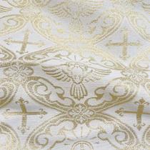 Tecido Jacquard Lurex Litúrgico Arabesco Branco e Dourado - 2,80m de Largura