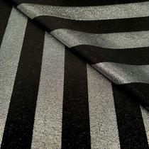 Tecido Jacquard Lurex Preto e Prata Listrado - 2,80m de Largura