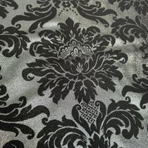 Tecido Jacquard Lurex Preto e Prata Medalhão - 2,80m de Largura