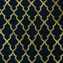 Tecido Jacquard Luxo Preto com Dourado Geométrico - Largura 2.80m