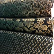 Tecido Jacquard Luxo Preto com Dourado - Largura 2.80m