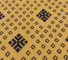 Tecido Jacquard - Medalhão Azul Amarelo Losango Dupla Face
