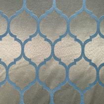 Tecido Jacquard Tradicional Geométrico Azul e Dourado - 2,80m de Largura