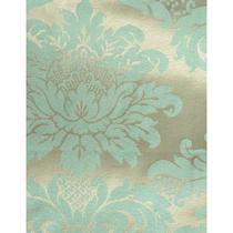 Tecido Jacquard Tradicional Medalhão Dourado e Turquesa - 2,80m de Largura Tecido Jacquard Tradicional Medalhão Dourado e Turquesa - 2,80m de Largura