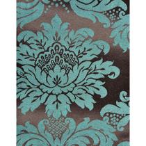 Tecido Jacquard Tradicional Medalhão Marrom e Turquesa - 2,80m de Largura