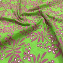 Tecido Lese Bordada Bicolor Coleção Valentina 1,30m 100% Algodão Laise