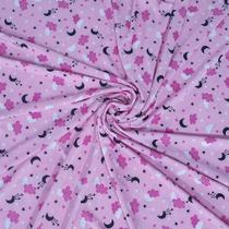 Tecido Liganete Malha Fria Rosa, Estrelas 50cm x 1,55m
