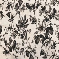 Tecido Linho Estampado Floral Preto - 1,40m de Largura