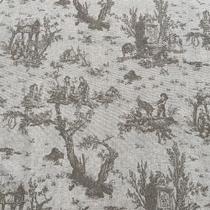 Tecido Linho Estampado Toile de Jouy Bege - 1,50m de Largura