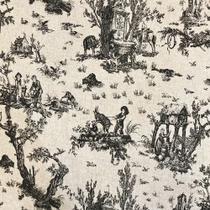 Tecido Linho Estampado Toile de Jouy Preto - 1,50m de Largura