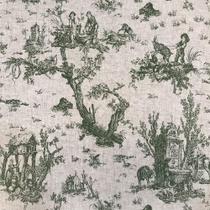 Tecido Linho Estampado Toile de Jouy Verde - 1,50m de Largura