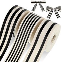 Tecido listrado preto branco Ribbon Juinte 2,5 cm x 18 m 3 rolos