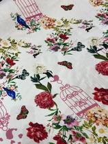 Tecido Malha de Algodão Flores e Pássaros (0,50cm x 1,40mts)