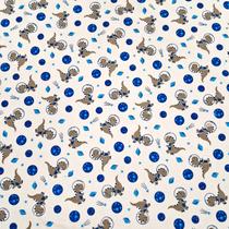 Tecido Moletinho Estampado Flanelado 100% Algodão Dinossauro Azul