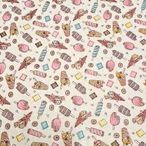 Tecido Moletinho Estampado Flanelado 100% Algodão Sorvete Fundo Creme Tecido Moletinho Estampado Flanelado 100% Algodão Sorvete Fundo Creme