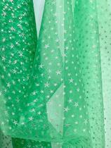 Tecido Organza Verde Esmeralda com Estrelas Prata