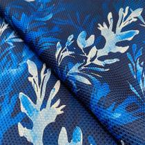 Tecido Oslo Estampado Corais Azul - 1,40m de Largura