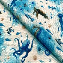 Tecido Oslo Estampado Fundo do Mar Azul - 1,40m de Largura