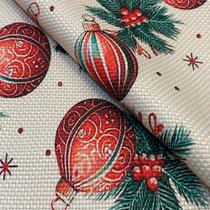 Tecido Oslo Estampado Natalino Bolas de Natal - 1,40m de Largura Tecido Oslo Estampado Natalino Bolas de Natal - 1,40m de Largura