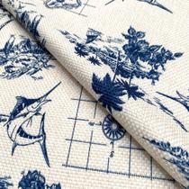 Tecido Oslo Estampado Náutico Azul - 1,40m de Largura