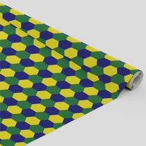 Tecido Oxford Estampado Brasil Formas Hexagonais Coloridas Verde Amarela e Azul - 1,40m