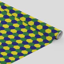 Tecido Oxford Estampado Brasil Formas Hexagonais Coloridas Verde Amarela e Azul - 1,40m