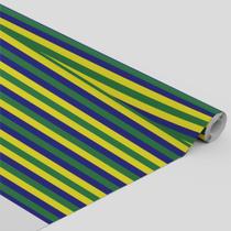 Tecido Oxford Estampado Brasil Formas Listradas Coloridas Amarela Azul e Verde - 1,40m