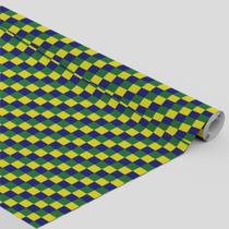 Tecido Oxford Estampado Brasil Formas Quadradas Cores Diversas Azul Verde e Amarela - 1,40m