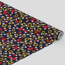 Tecido Oxford Estampado Coração e Girassol Azul Marinho - 1,40m Tecido Oxford Estampado Coração e Girassol Azul Marinho - 1,40m