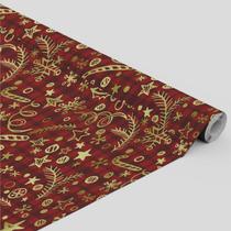 Tecido Oxford Estampado Natal Xadrez Objetos Vermelho e Dourado - 1,40m Tecido Oxford Estampado Natal Xadrez Objetos Vermelho e Dourado - 1,40m