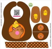 Tecido Painel Kit Babador e Sapatinho Capivara Patinho 2.0 - Meia Tigela