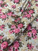 Tecido para decoração Gorgurinho floral vintage bege rosa - Tmdecor