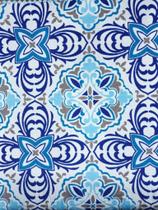 Tecido para Decoração Jacquard Estampado Azulejo Português Azul - Menedecor