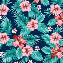 Tecido Para Sofá e Estofado Área Externa Acqua Summer 445 Floral Marinho-Rosa-Tiffany - largura 1,40m